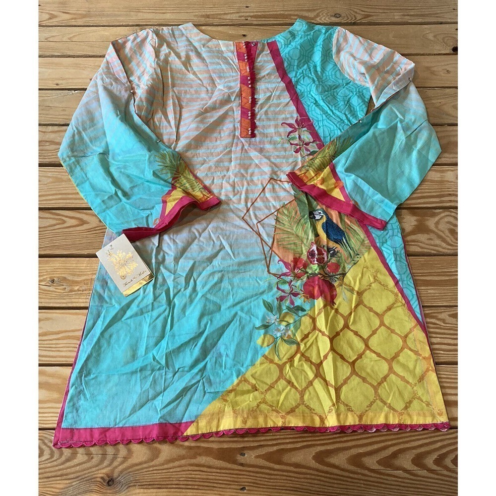 NWT Threads & Motifs Patterned Sari Tunic Size Large Women’s Blue Snap Front